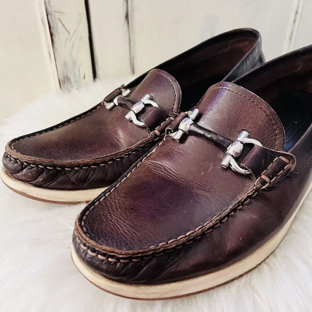 Restoration Santos Dark Brown Leather Buckled Driving Shoes Loafers ~ Mens 9